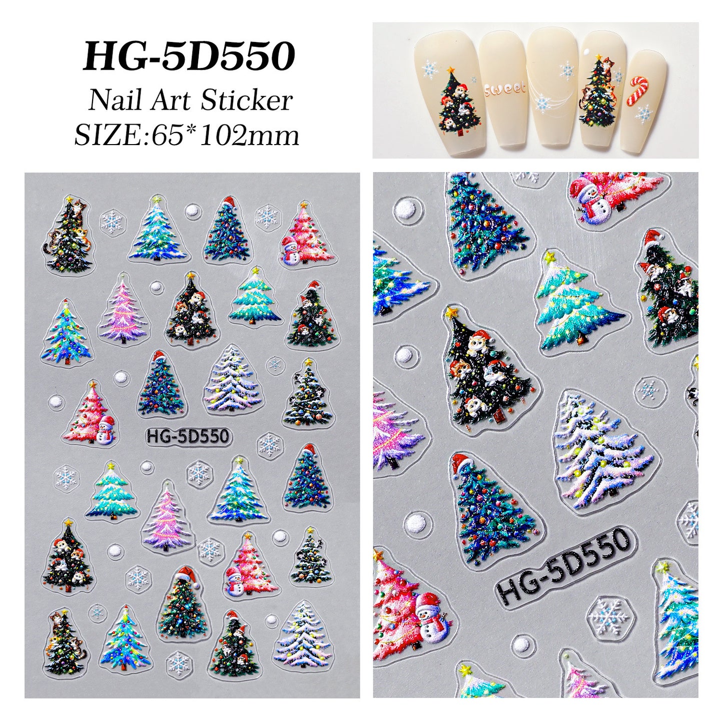 Original Christmas snowman manicure sticker 5D relief three-dimensional colored Christmas tree DIY nail sticker jewelry HG model