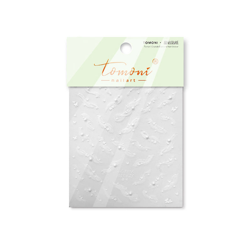 365nails：白色蕾絲與水晶花瓣 美甲貼紙
