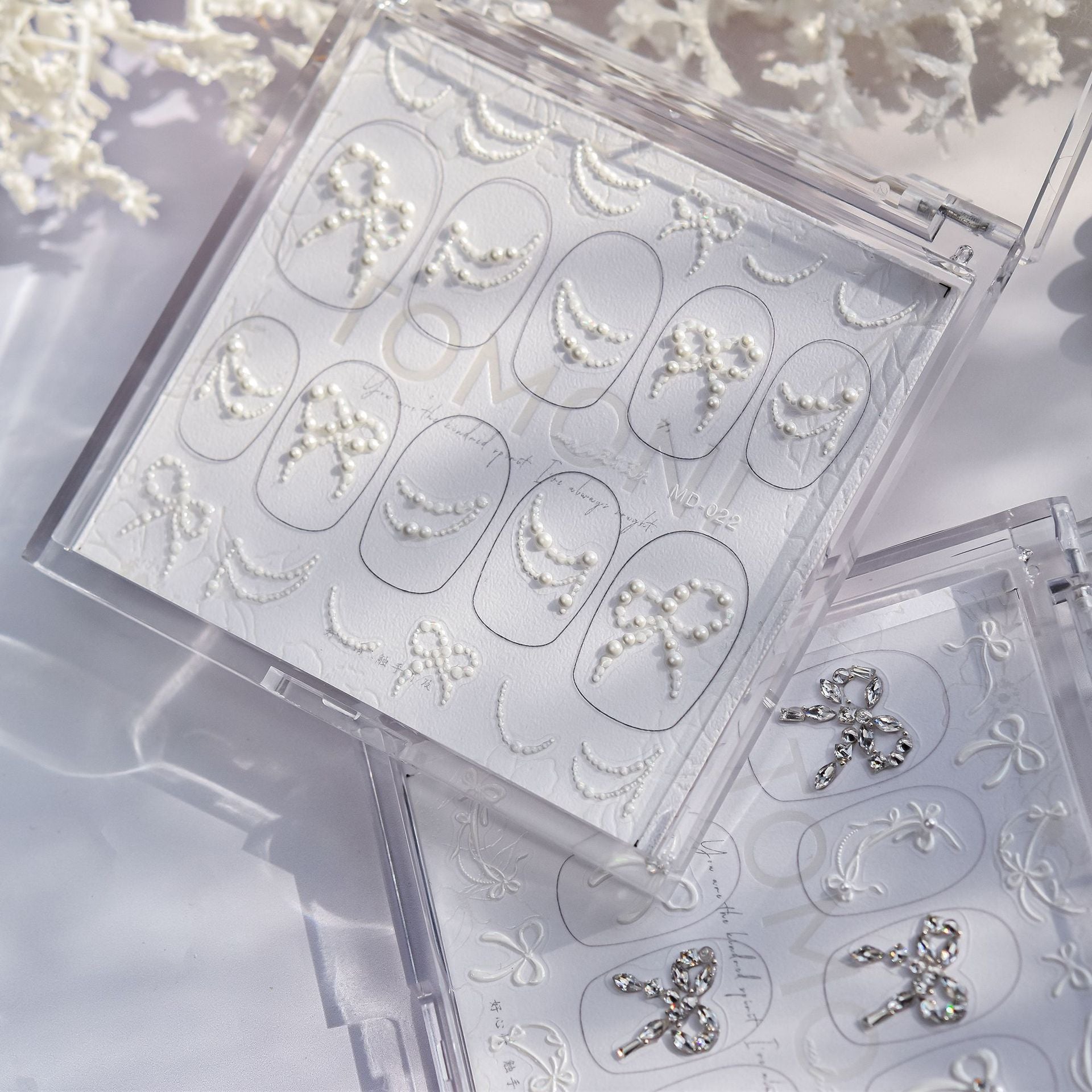 Bridal Bow & Crystal: "Ethereal Elegance" – 3D Embossed Nail Sticker
