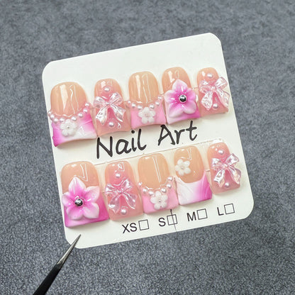 Duck Beak Nail Pearl Bow Carved Girl Heart Nail Art Patch  Handmade Press-on Nails Wholesale｜365nails