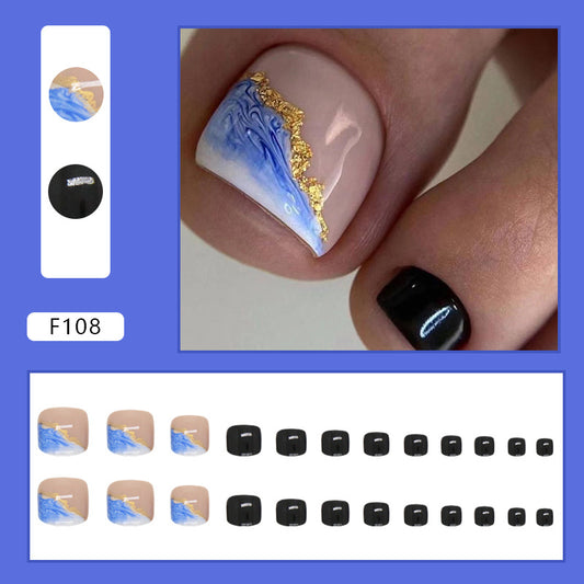 Unhas postiças para pés, esquema de cores azul-marinho, unhas postiças brancas de fada, primavera e verão, unhas postiças para pés, beleza vestível, unhas postiças para pés, peça de unha 365nails