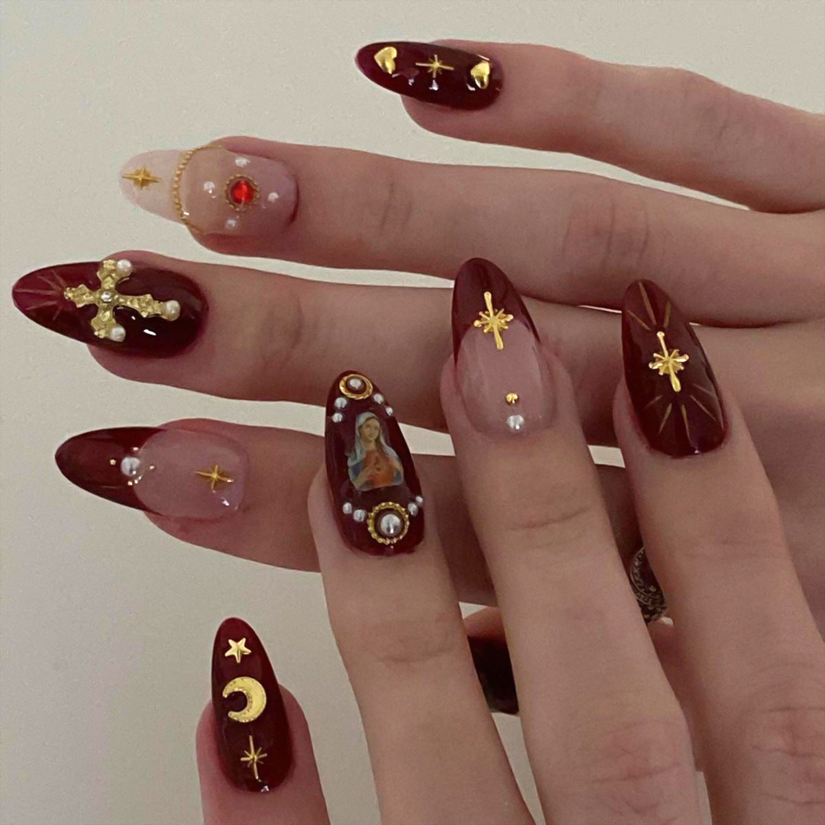 Europe and the United States popular nail art  cross flash diamond explosion flash wearable  finished product wholesale star and moon ｜365nails