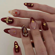 歐美熱賣 星月交叉爆閃水鑽 指甲藝術 可穿戴 成品 批發｜365nails