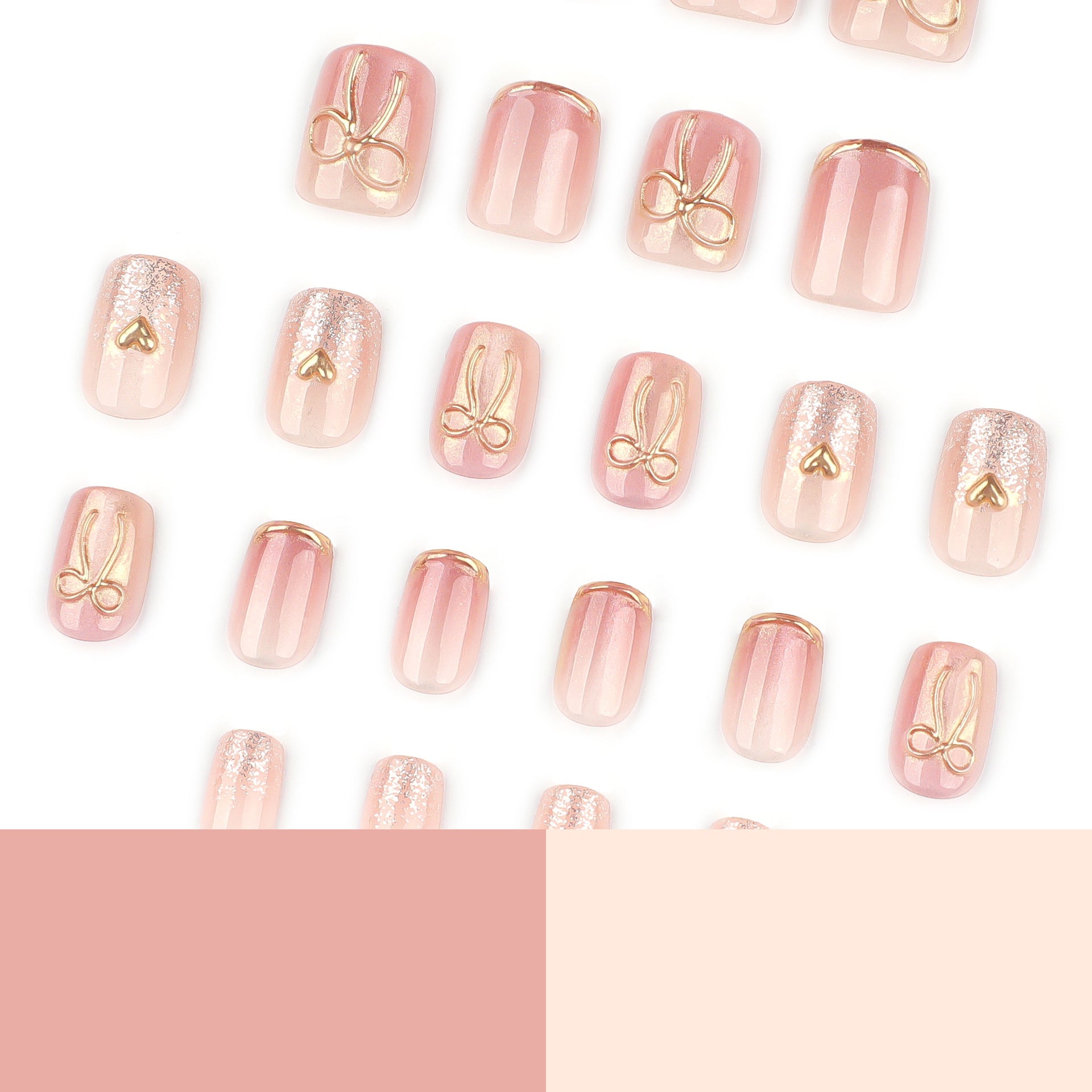 Soft Pink Bow and Heart Glitter Nails