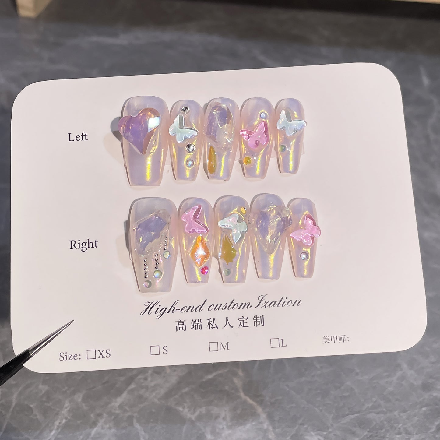 365nails Luminance: "Opal Mirage" – Medium Almond Iridescent Opal & Crystal Press On Nails 24pcs