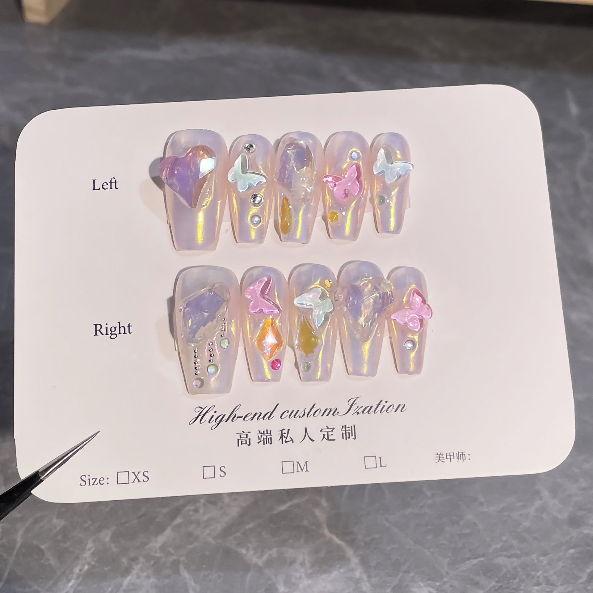 365nails Luminance: "Opal Mirage" – Medium Almond Iridescent Opal & Crystal Press On Nails 24pcs