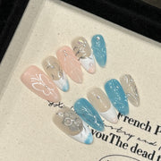 365nails: "Sussurro do Oceano" – Unhas Postiças em Formato Caixão com Flores 3D Feitas à Mão