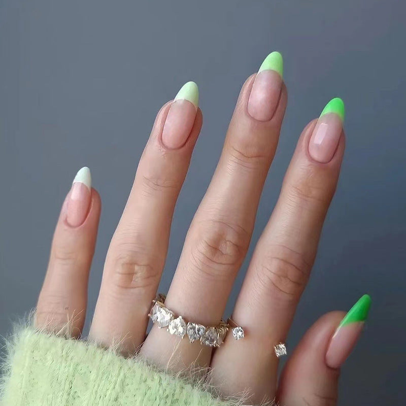 Unhas francesas verdes removíveis com prensagem｜365nails