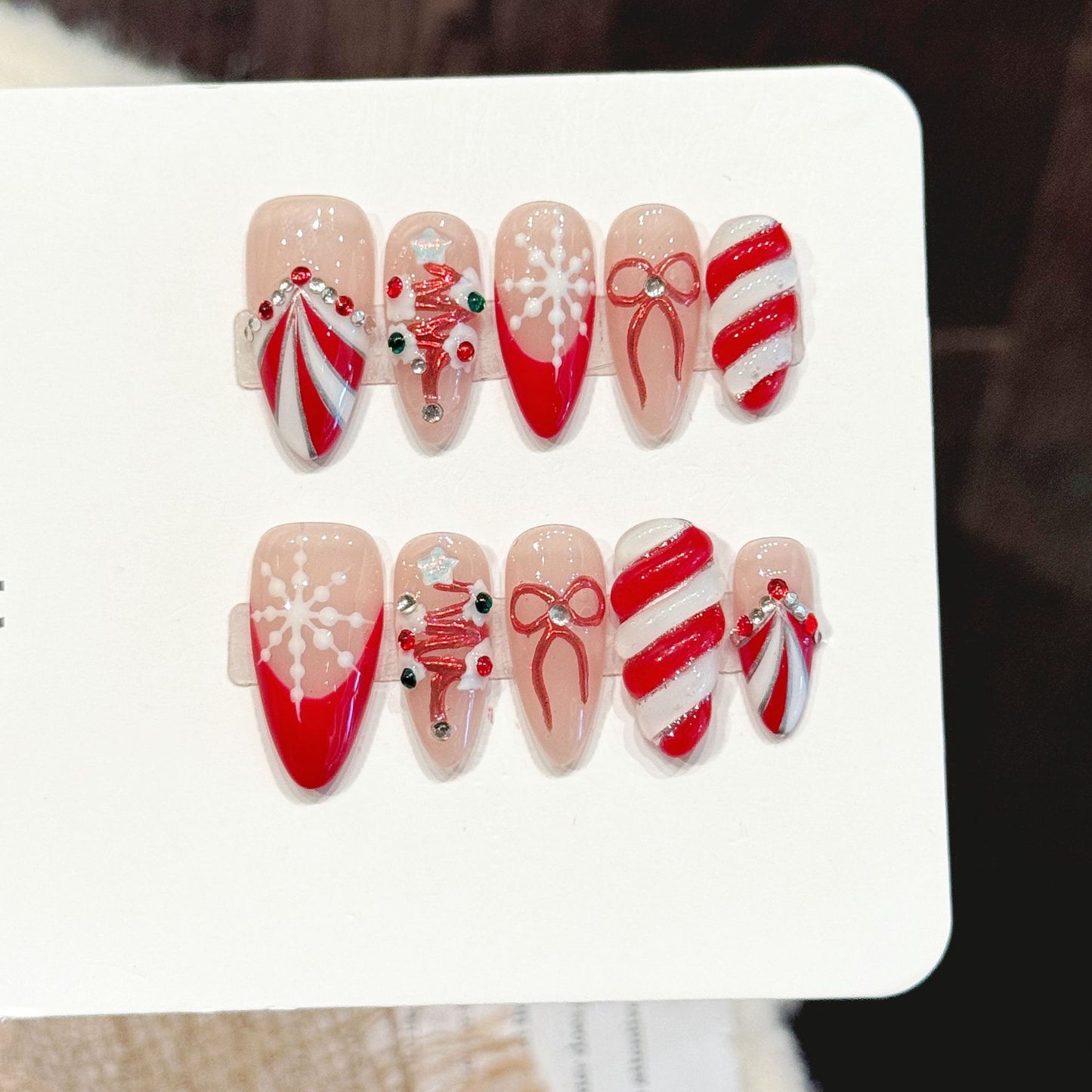 Christmas Candy Bow Snowflake Press On Nails