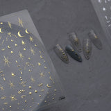 Gold & Silver Celestial Nail Stickers – 3D Embossed Star & Moon Set