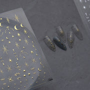 Gold & Silver Celestial Nail Stickers – 3D Embossed Star & Moon Set