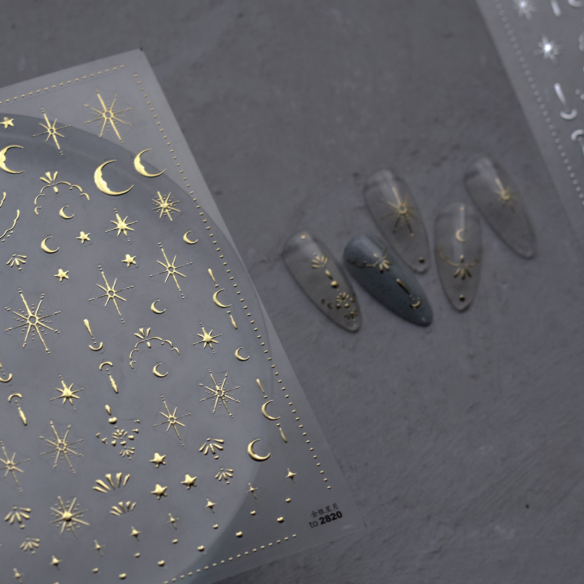 Gold & Silver Celestial Nail Stickers – 3D Embossed Star & Moon Set