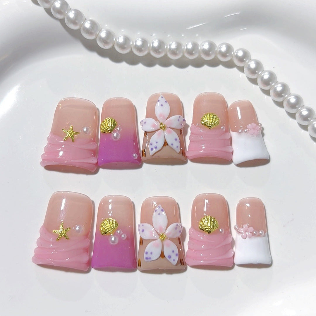 Florescer Costeiro: "Sakura de Concha" – Unhas Curtas Quadradas