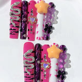 Neon Star Snake Crystal Bold Press On Nails