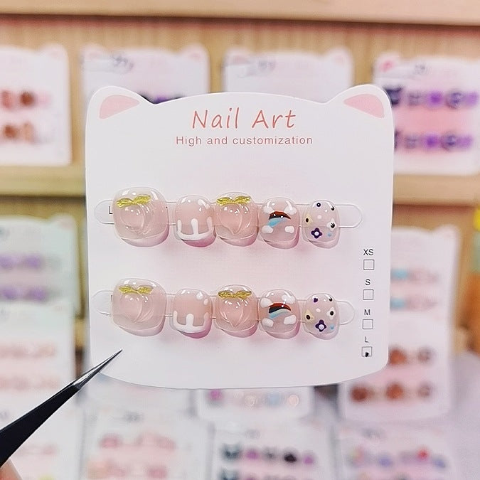 Fart Peach Rainbow Pastel Cute Kids Press On Nails