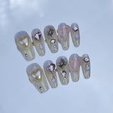 Uñas postizas Aurora Love hechas a mano, diseño de uñas dulce y bonito, parches para uñas medianos y largos, parches para uñas postizas terminados | 365nails