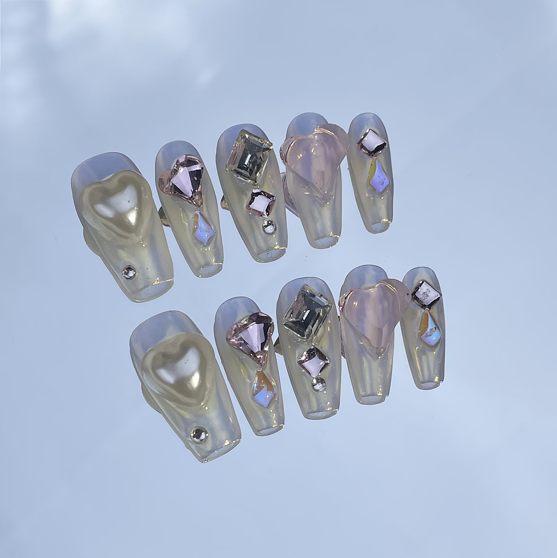 Uñas postizas Aurora Love hechas a mano, diseño de uñas dulce y bonito, parches para uñas medianos y largos, parches para uñas postizas terminados | 365nails