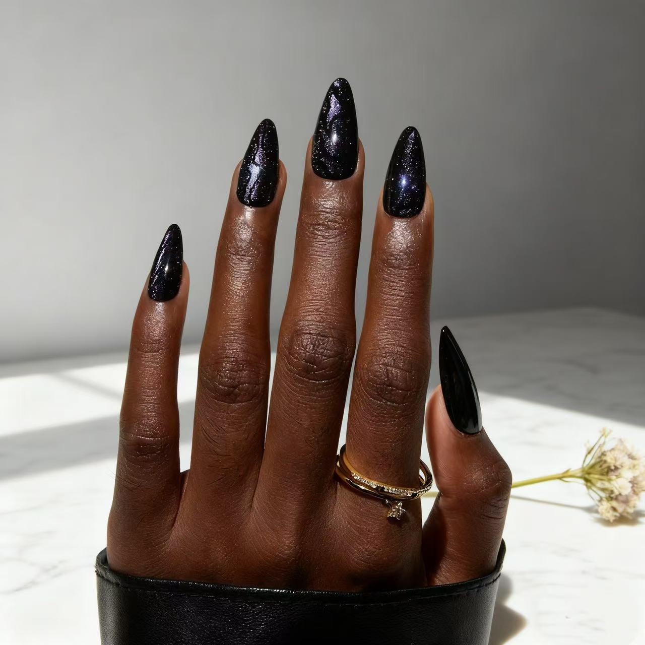 Iridescent Black Shimmer Stiletto Press On Nails