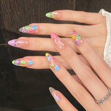small fresh summer rainbow hand-painted smiley face colorful cute graffiti Thai plastic wind press on nails | 365nails