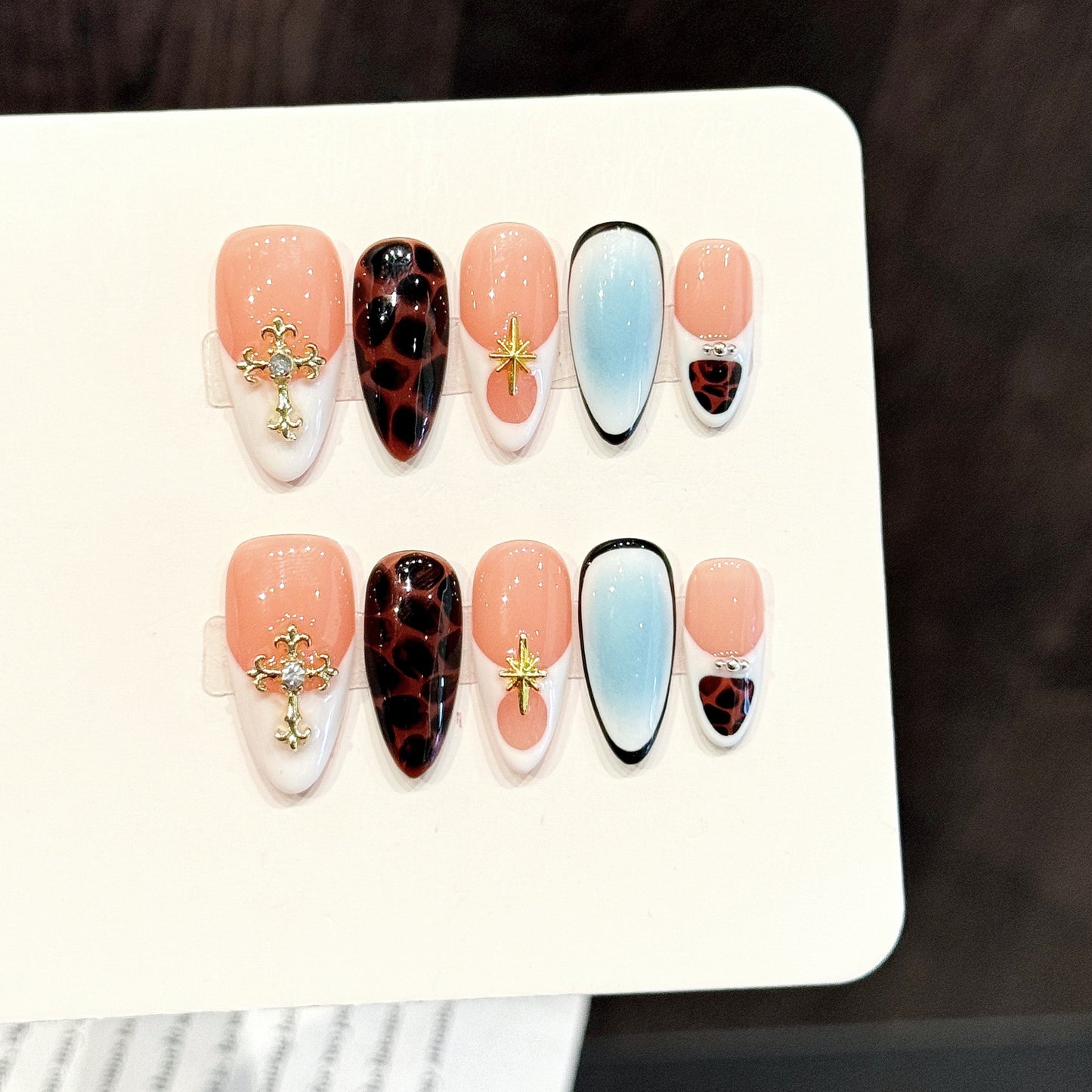 Blush Leopard Cross Accent Press On Nails