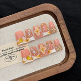 Floral Peach Crystal Press On Nails