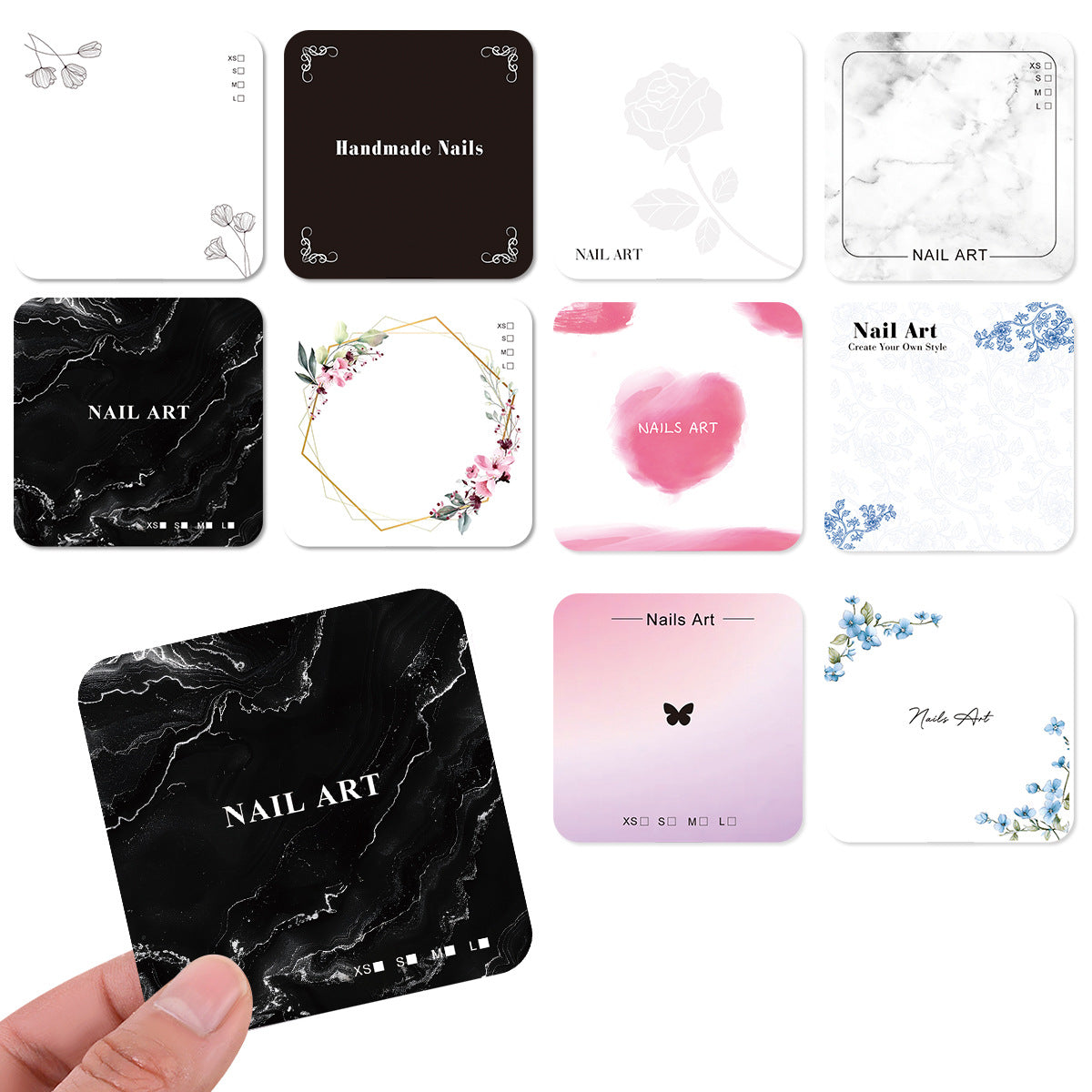 Assorted Square Nail Art Display Cards for Press‑On Nails(MOQ=50pcs)