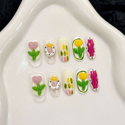 Color Cartoon Cute Three-dimensional Flower Summer Nail Art Handmade Wear Nail | 365nails