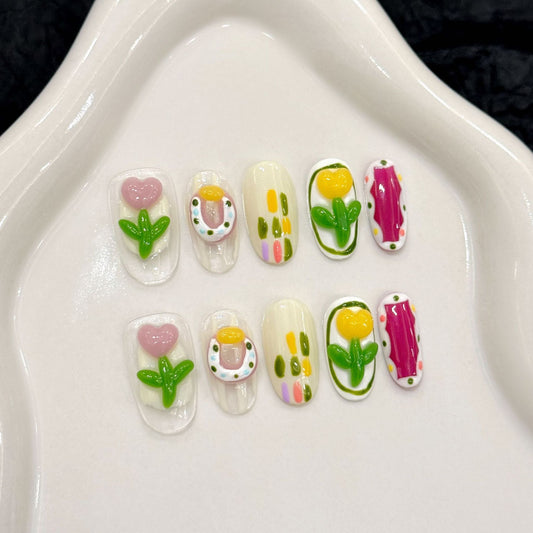 Color Cartoon Cute Three-dimensional Flower Summer Nail Art Handmade Wear Nail | 365nails