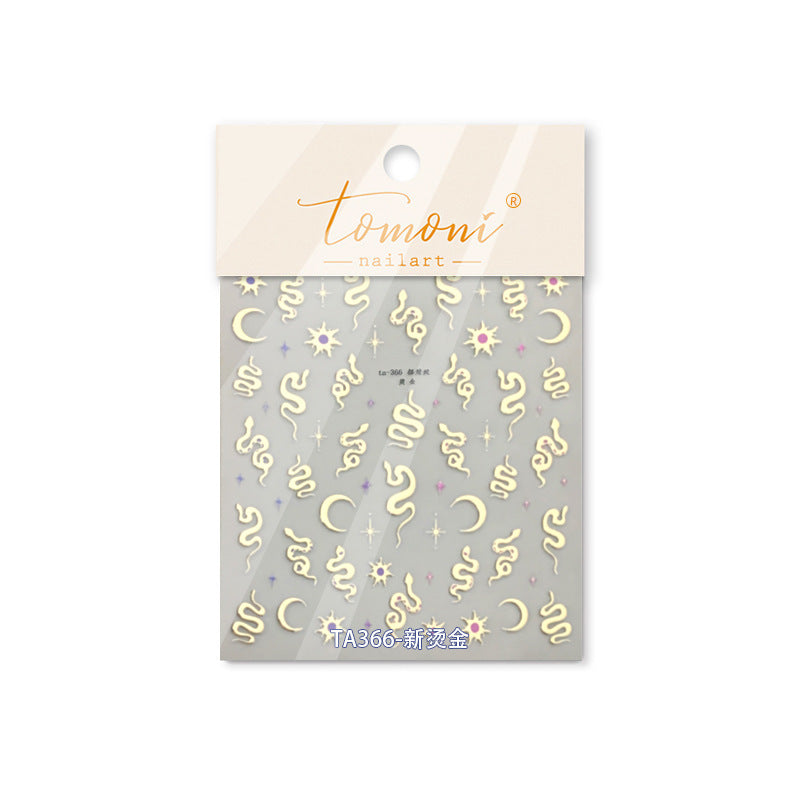 Silver Celestial Snake & Moon: "Mystic Celestial Serpent" – 5D Embossed Nail Sticker