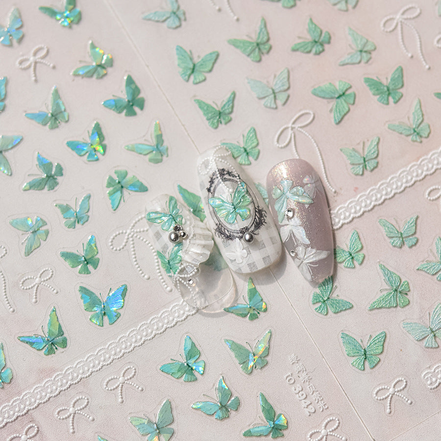365nails: 민트그린 나비 & 리본 네일 스티커
