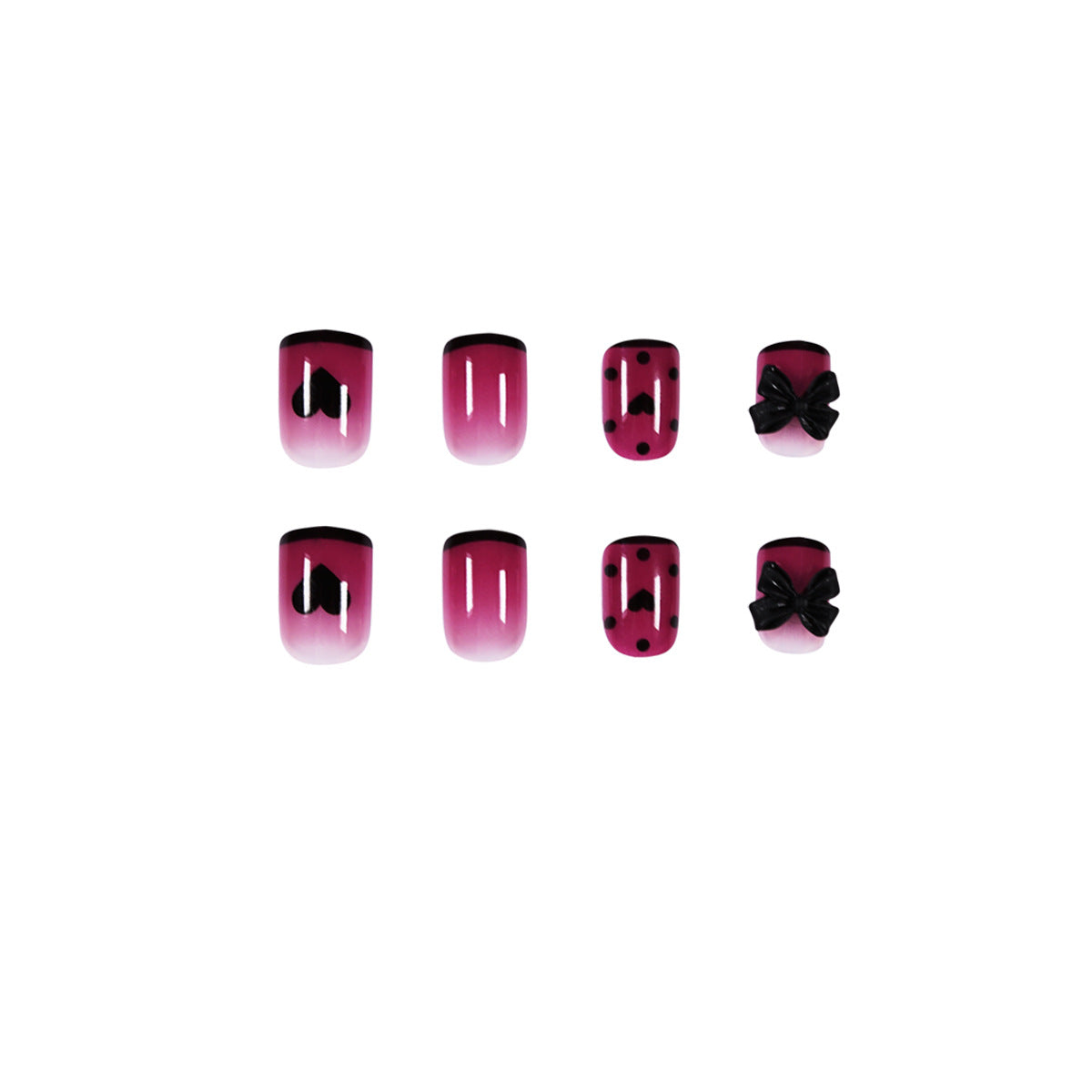 Uñas postizas con diseño de mariposa, fresa y lunares morados, prensa corta, acabado, lámina removible para uñas | 365nails