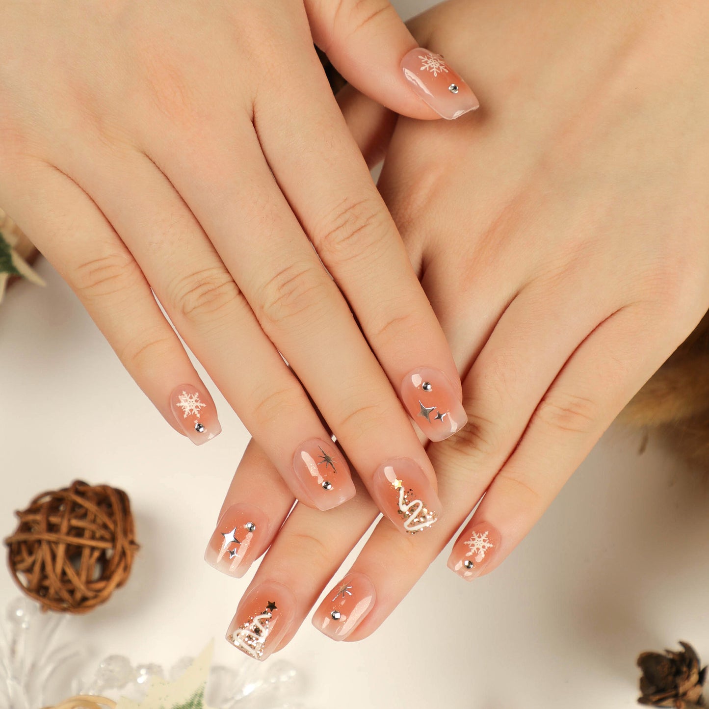 Christmas candy fake nails wholesale short nails art patch finished nails sticker press on nails removable｜365nails