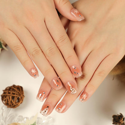Christmas candy fake nails wholesale short nails art patch finished nails sticker press on nails removable｜365nails