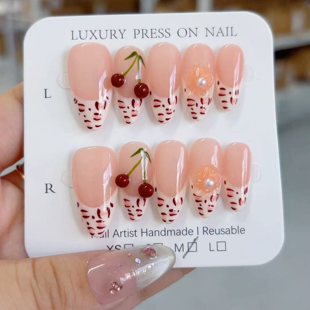 365nails-櫻花：「果香花卉」 – 杏仁形 手工製 3D 雕刻 穿戴甲