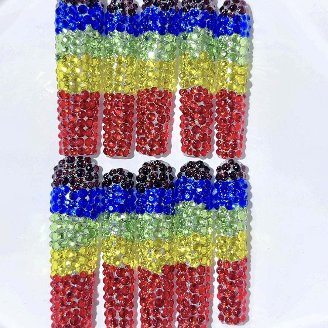 Rainbow Crystal Gradient Sparkle Press On Nail Set