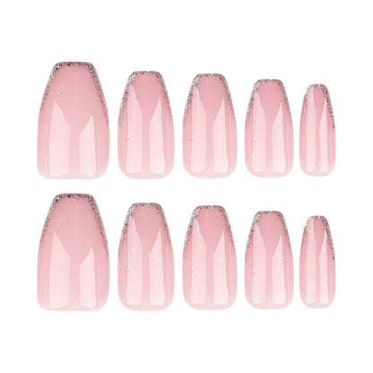Naked Pink French Glitter Nail Art Wear Short Ballet Nail Art Tablets Detachable Wearable Nail Tablets Finished Products Wholesale｜365nails