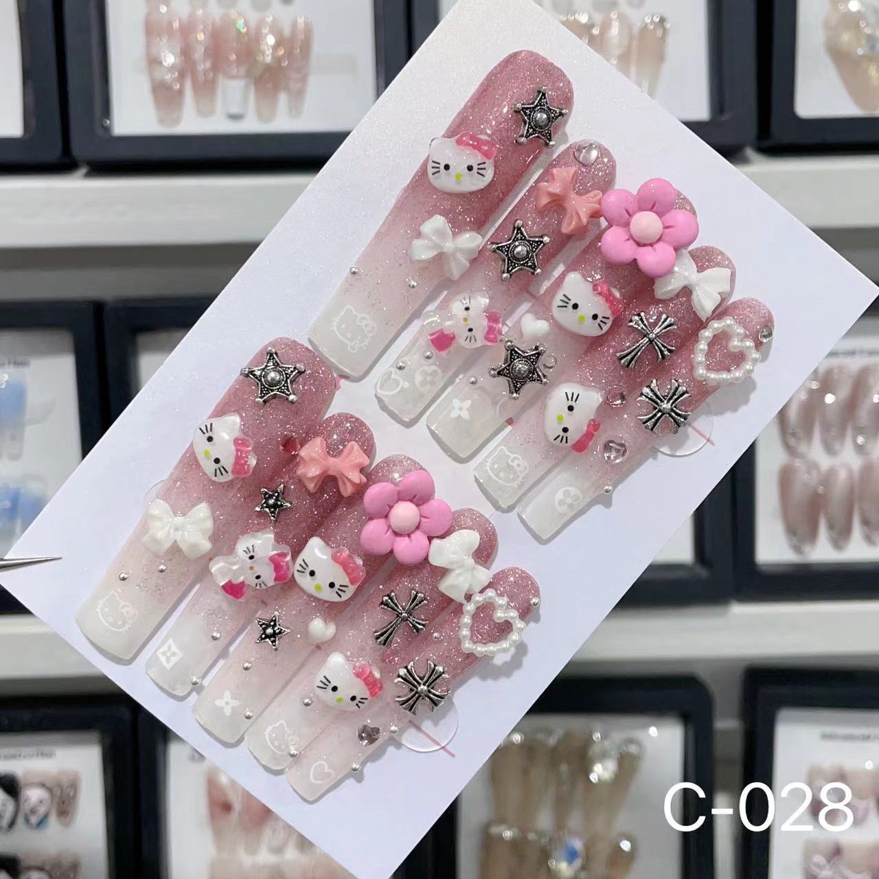 Extra Long 5.5cm Water Pipe Press-On Nails | Handmade Collection | Round Shape