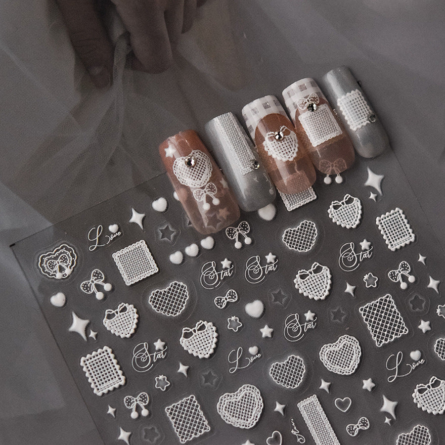 365nails: "White Lace and Heart" – nail art stickers