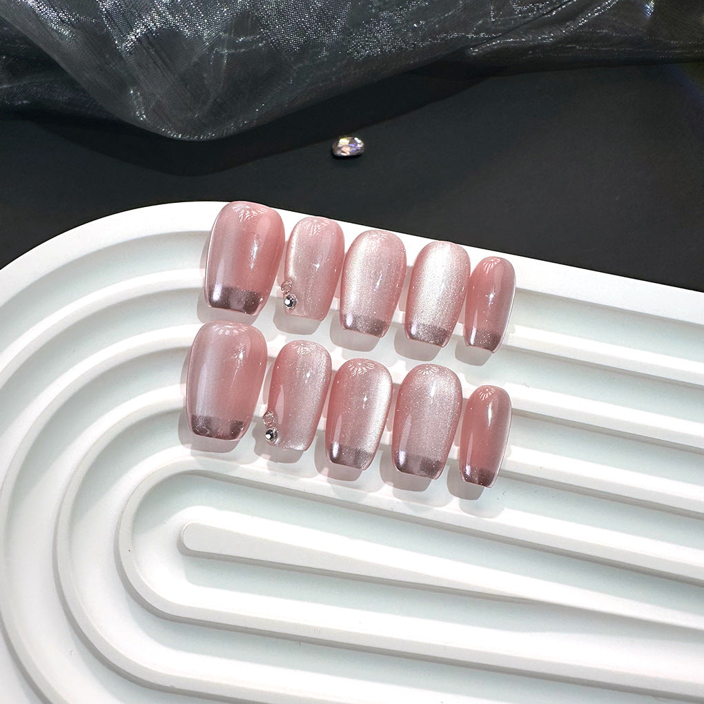 Soft Pink Cat Eye Glossy Minimal Press On Nails