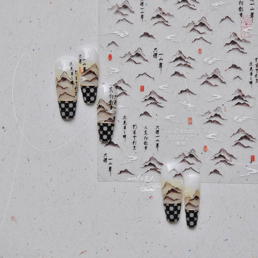 365nails: "Ink Wash Mountain & Cloud" – nail art stickers