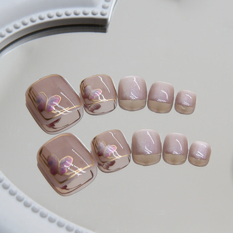 Uñas postizas de mariposa con diseño de ojo de gato, manicura, uñas postizas para los pies, 24 piezas ｜365nails