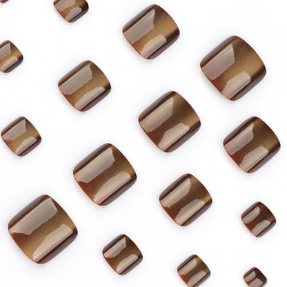Maillard foot nail piece brown cat eye short square wearable foot nail advanced sense flash toenail nail ｜365nails