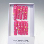 365nails: "Pink Blossom Fantasy" – Extra Long Square Hot Pink 3D Flower Handmade Press-On Nails