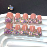 Soft Pink Crystal Floral Press On Nails