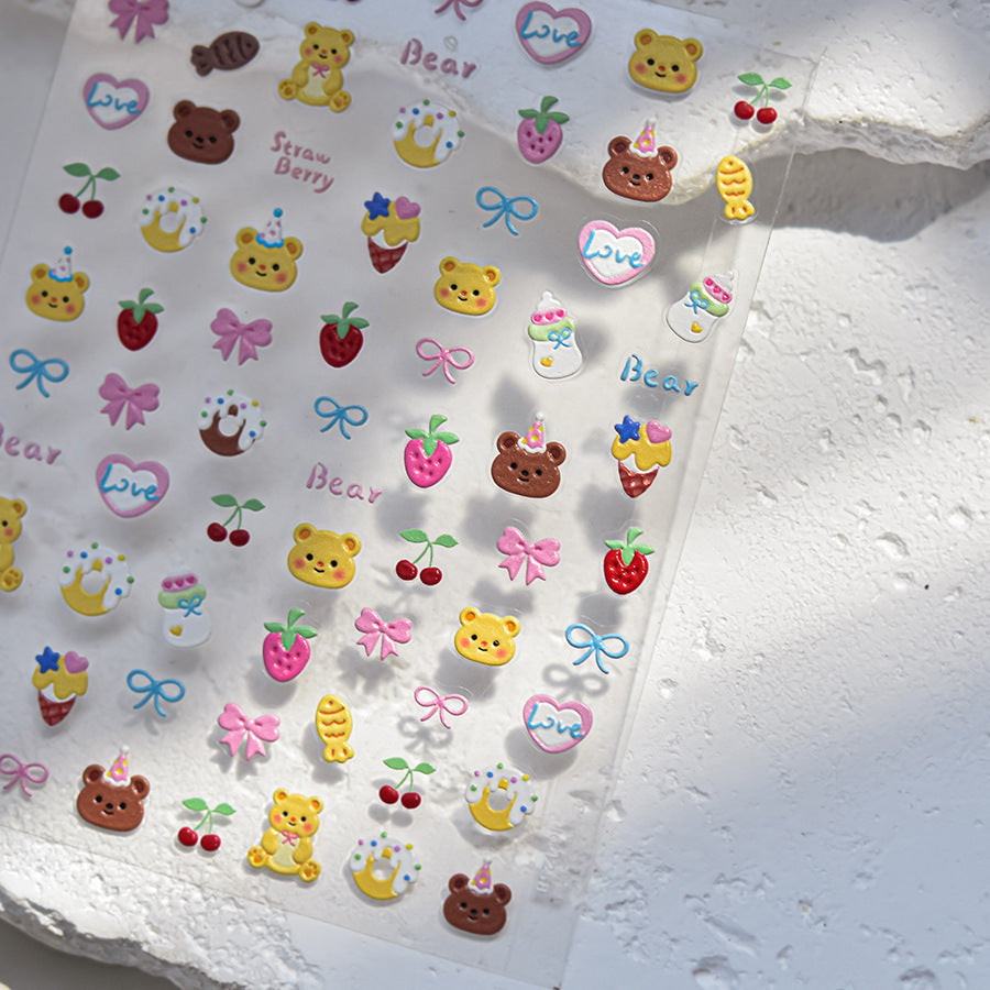 Strawberry Bear Party – Cute Embossed Nail Art Set