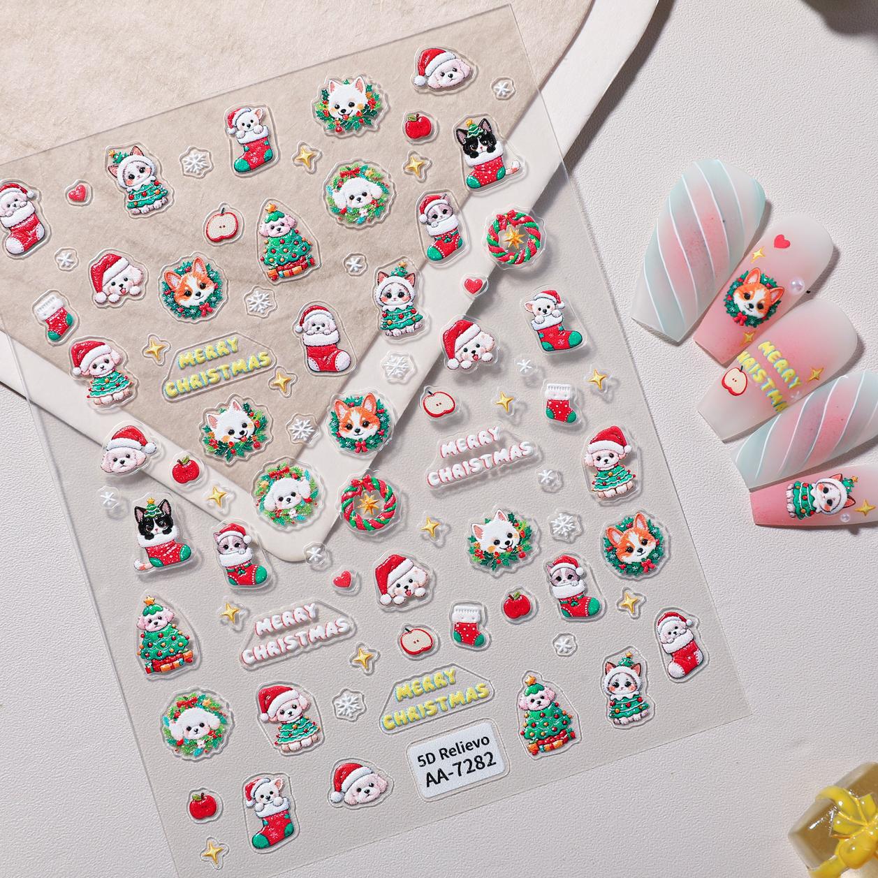 Original Christmas Nail Art Sticker 5D Embossed Three-dimensional Happy Christmas Elements DIY Nail Sticker Ornament AA