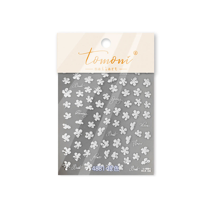Gold Foil Cherry Blossom: "Elegant Sakura Bloom" – 5D Embossed Nail Sticker
