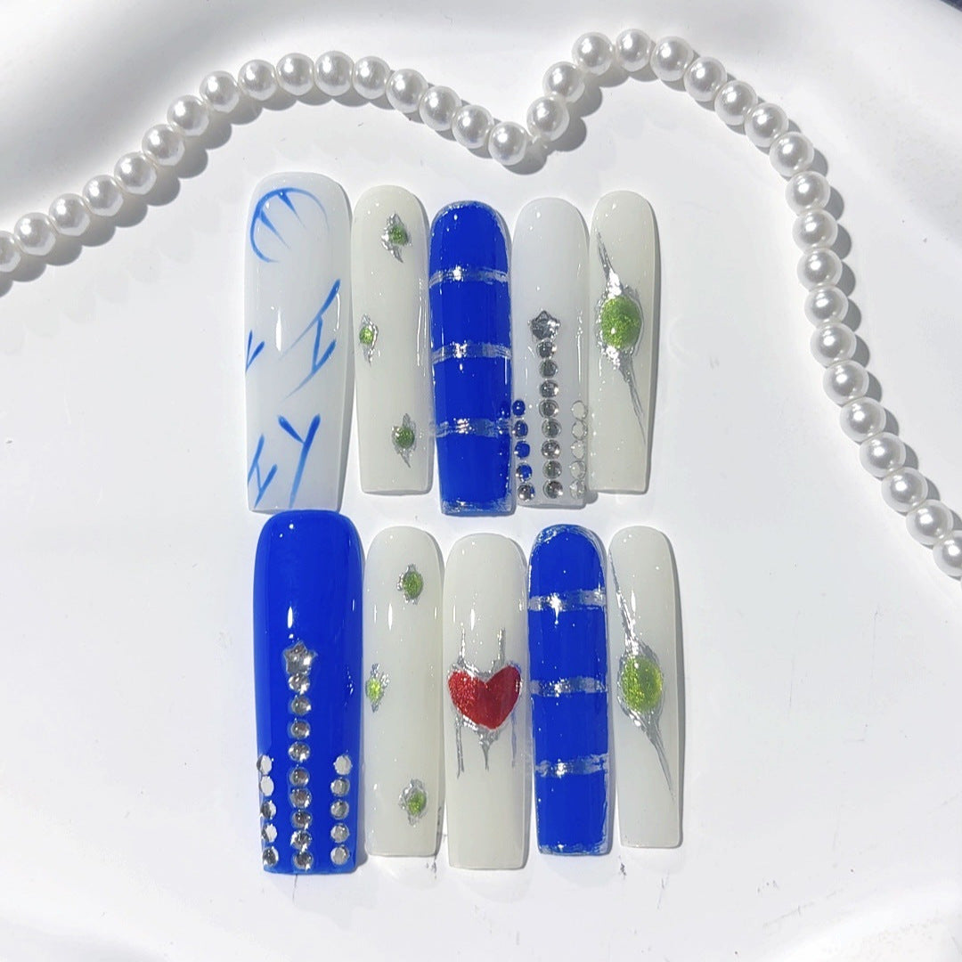 Icy Blue Minimal Heart Press On Nails