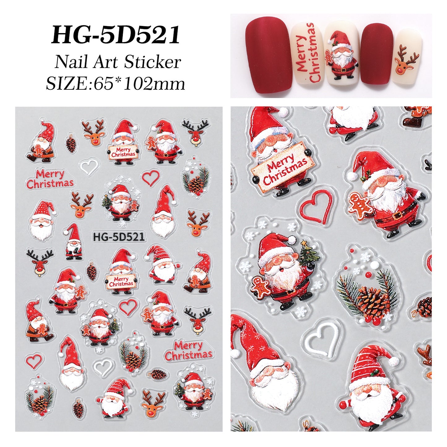 Original Christmas nail sticker 5D relief three-dimensional happy Christmas atmosphere elements DIY nail sticker HG model