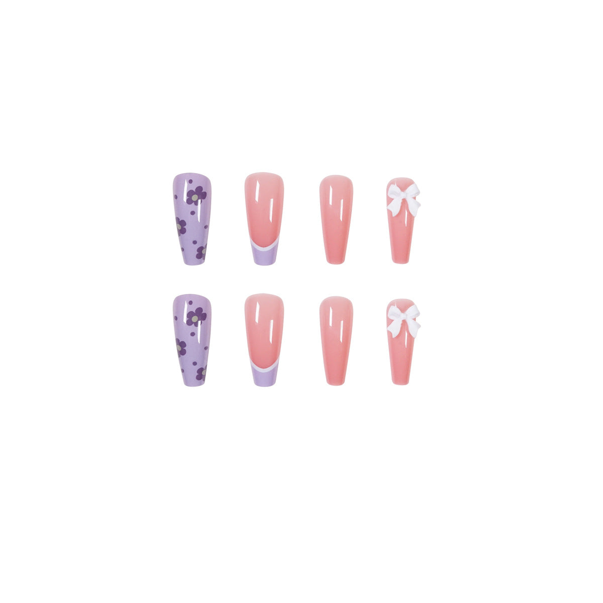 冰透芋色花朵法式成品美甲貼（可拆式穿戴）｜365nails